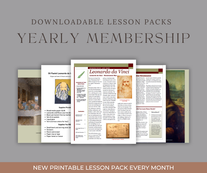 Yearly membership to Homeschool Art Lessons - Printable lesson packs available monthly